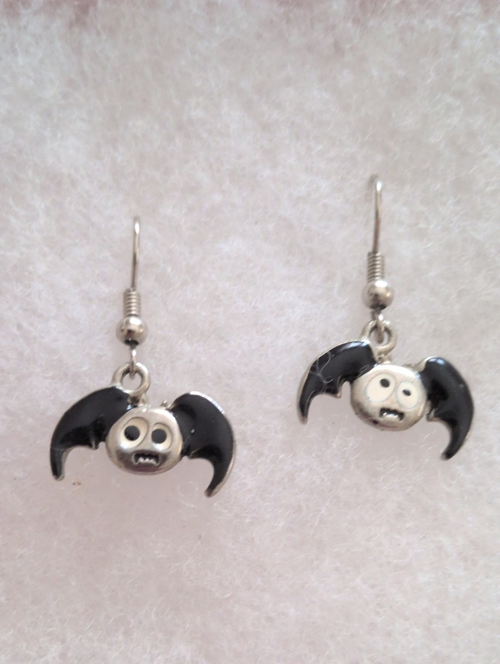 Black and Silver Halloween Bat Earrings